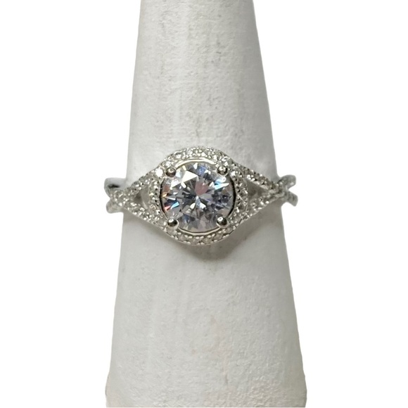 Sterling 925 Silver Round CZ & .10 Ct Diamond Accent Engagement Promise Ring 8 - Picture 2 of 13